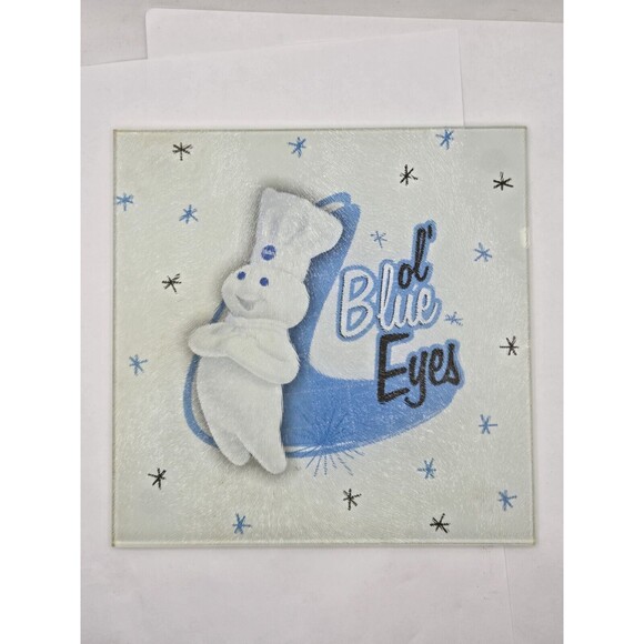 Pillsbury Doughboy Tempered Glass Hot Plate ol’Blue Eyes Trivet 7" x 7"